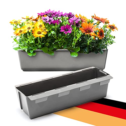 BigDean 2er Set Paletten Blumenkästen - Einsatz - mit Hängesystem zum Einhängen - 37cm Beton-grau - Pflanzkasten für Europalette Balkonkasten Blumentopf - aus recyceltem PP-Kunststoff von BigDean