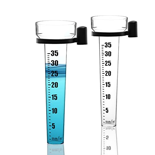 BigDean 2x Regenmesser Niederschlagsmesser - für 1-35 mm Messungen - Einfach abzulesen - Perfekt für das Messen von Niederschlagsmenge - für Garten Balkon Terrasse - transparent aus Kunststoff von BigDean