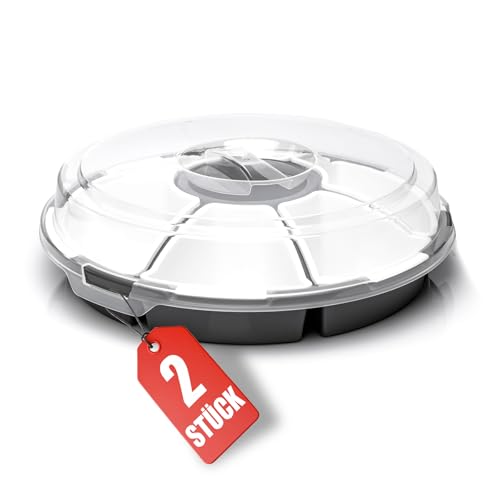 BigDean 2 Stück Snackbox mit Fächern 6 herausnehmbare Snackschalen Ø 33cm von BigDean