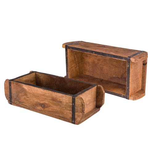 BigDean 2x Ziegelform 32x14x9 cm - Ein-Kammer - Vintage Holzkiste mit Metallbeschlägen - Ordnungsbox Allzweckkiste - Nachbau aus Altholz - Jedes Stück ein Unikat von BigDean