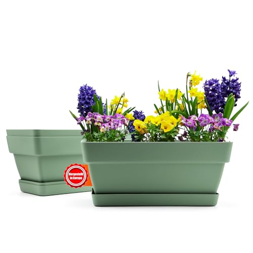 BigDean 3 Stück Balkonkasten Blumenkasten Balkon 40 cm lang aus bruchfestem Kunststoff in Olivgrün – Balkon Pflanzkasten für innen & außen geeignet – Made in Europe von BigDean