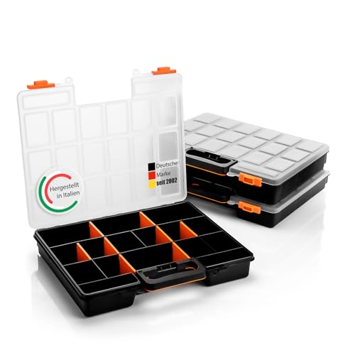 BigDean 3 Stück Sortimentskasten stapelbar 38x33x6cm praktische Sortierbox mit 16 Fächern – Werkzeugkoffer leer Organizer Box Sortierkasten - Sortierboxen für Kleinteile - Made in Italy BigDean 3 Stück Sortimentskasten stapelbar 38x33x6cm praktische Sortierbox mit 16 Fächern – Werkzeugkoffer leer Organizer Box Sortierkasten - Sortierboxen für Kleinteile - Made in Italy von BigDean