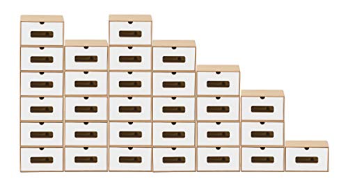 BigDean 30x Schuhaufbewahrung BRAUN/Weiss mit Sichtfenster Aufbewahrungsbox Stapelbar Storage Box Schuhbox Schuhkarton Schuhschachtel Allzweckbox Schublade Pappe aus Kraftpapier von BigDean