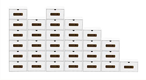 BigDean 30x Schuhaufbewahrung WEISS mit Sichtfenster Aufbewahrungsbox Stapelbar Storage Box Schuhbox Schuhkarton Schuhschachtel Allzweckbox Schublade Pappe aus Kraftpapier von BigDean