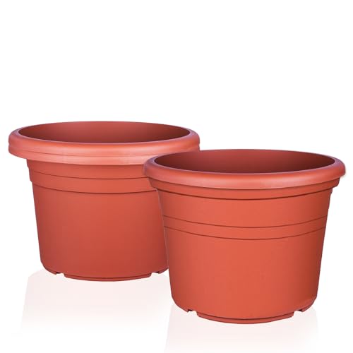 BigDean 3X Blumentopf Ø 35 cm Farbe Terrakotta Kunststoff Pflanztopf Containertopf Übertopf Pflanzkübel rund 35 x 25 cm von BigDean
