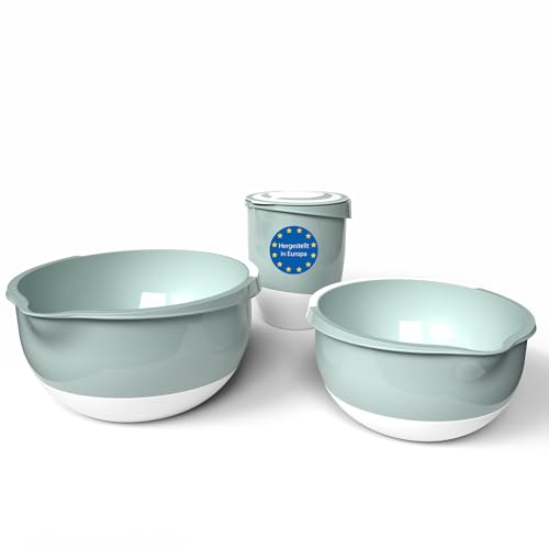 BigDean 3er Set 3,5 Liter & 2 Liter Rührschüssel & Quirltopf mit Spritzschutz lebensmittelecht spülmaschinengeeignet – Made in Europe von BigDean