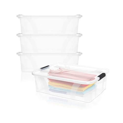 BigDean 3er Set Aufbewahrungsbox mit Deckel transparent - 21L + Clipverschluss - Stapelbox Ordnungsbox Clipbox Lagerbox Box mit Deckel Storage Boxes - Klarsichtbox mit Deckel - stapelbar von BigDean