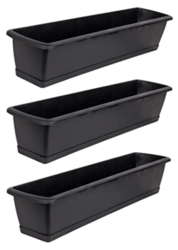 BigDean 3er Set Blumenkasten mit Untersetzer 80 cm lang anthrazit - aus PP-Kunststoff - Balkon Pflanzkasten schmal Balkonkasten BigDean 3er Set Blumenkasten mit Untersetzer 80 cm lang anthrazit - aus PP-Kunststoff - Balkon Pflanzkasten schmal Balkonkasten von BigDean