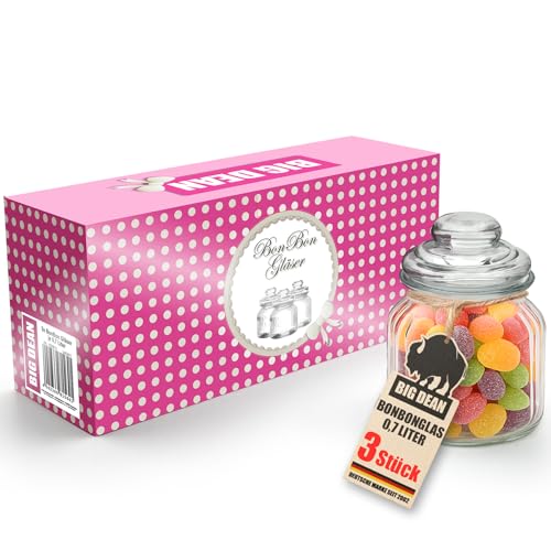 BigDean 3x 700ml Bonbonglas 700ml Bonboniere Bonbonglas mit Deckel in Geschenkbox Vorratsgläser Spülmaschinfest Candy Bar Gläser BigDean 3x 700ml Bonbonglas 700ml Bonboniere Bonbonglas mit Deckel in Geschenkbox Vorratsgläser Spülmaschinfest Candy Bar Gläser von BigDean
