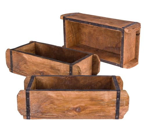 BigDean 3x Ziegelform 32x14x9 cm - Ein-Kammer - Vintage Holzkiste mit Metallbeschlägen - Ordnungsbox Allzweckkiste - Nachbau aus Altholz - Jedes Stück ein Unikat von BigDean