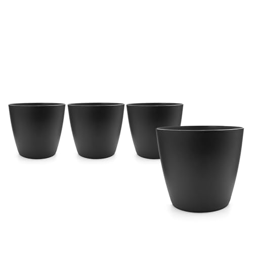 BigDean 4 Stück Blumentopf, Übertopf aus Kunststoff Blumentopf in modernem Look (Graphit, ø 24 cm) Übertopf für innen oder außen von BigDean