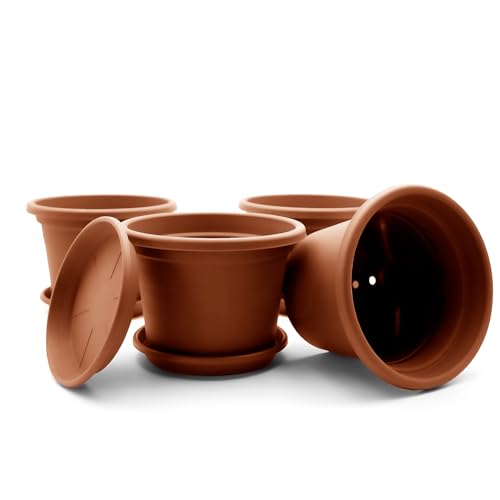 BigDean 4 Stück Blumentopf mit Untersetzer rund ø 25 cm Terracotta – wetterfester Pflanzkübel Made in Europe von BigDean