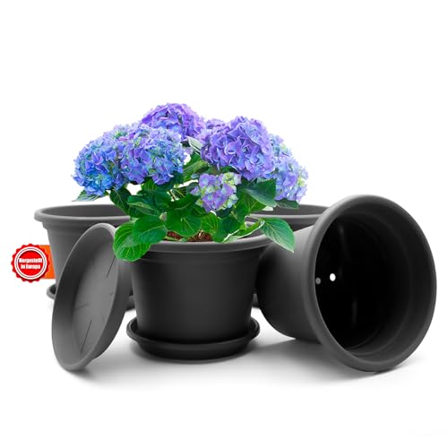 BigDean 4 Stück Blumentopf mit Untersetzer rund ø 30 cm Anthrazit – wetterfester Pflanzkübel Made in Europe von BigDean