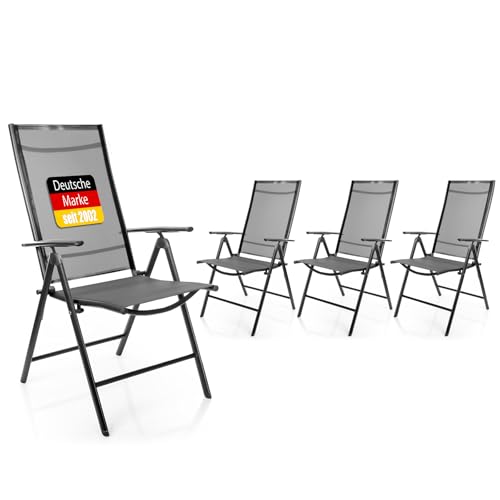 BigDean 4 Stück Gartenstühle dunkelgrau 120 kg belastbar - Balkonstühle Gartenstuhl - Klappstuhl mit 7-Fach Verstellbarer Rückenlehne - hochwertiger Campingstuhl für Balkon, Garten & Terrasse von BigDean