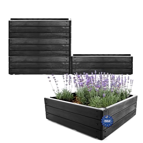 BigDean 4 Stück Hochbeet für Garten aus wetterfestem Kunststoff 76x76 cm in Anthrazit – Palettenrahmen faltbar, steckbar & stapelbar – ideal für Pflanzen, Gemüse & Kräuter – Made in Europe von BigDean