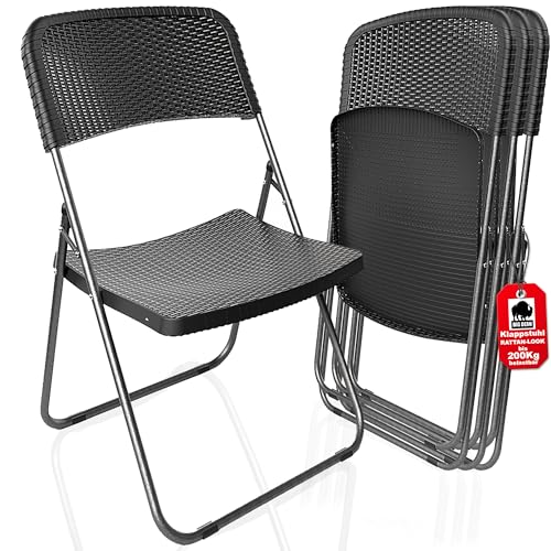 BigDean Klappstuhl Rattan Optik – Campingstuhl belastbar bis 200kg – wetterfester Gartenstuhl Balkonstuhl Campingstuhl klappbar (4) von BigDean