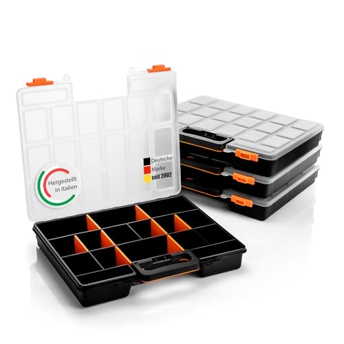 BigDean 4 Stück Sortimentskasten stapelbar 38x33x6cm praktische Sortierbox mit 16 Fächern – Werkzeugkoffer leer Organizer Box Sortierkasten - Sortierboxen für Kleinteile - Made in Italy BigDean 4 Stück Sortimentskasten stapelbar 38x33x6cm praktische Sortierbox mit 16 Fächern – Werkzeugkoffer leer Organizer Box Sortierkasten - Sortierboxen für Kleinteile - Made in Italy von BigDean