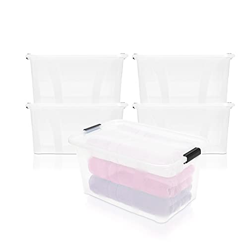 BigDean 4er Set Aufbewahrungsbox mit Deckel transparent - 14L + Clipverschluss - Stapelbox Ordnungsbox Clipbox Lagerbox Box mit Deckel Storage Boxes - Klarsichtbox mit Deckel – stapelbar von BigDean