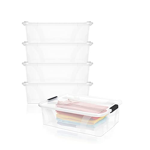 BigDean 4er Set Aufbewahrungsbox mit Deckel transparent - 21L + Clipverschluss - Stapelbox Ordnungsbox Clipbox Lagerbox Box mit Deckel Storage Boxes - Klarsichtbox mit Deckel - stapelbar von BigDean