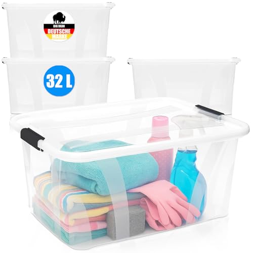 BigDean 4er Set Aufbewahrungsbox mit Deckel transparent - 32L + Clipverschluss - Stapelbox Ordnungsbox Clipbox Lagerbox Box mit Deckel Storage Boxes - Klarsichtbox mit Deckel – stapelbar BigDean 4er Set Aufbewahrungsbox mit Deckel transparent - 32L + Clipverschluss - Stapelbox Ordnungsbox Clipbox Lagerbox Box mit Deckel Storage Boxes - Klarsichtbox mit Deckel – stapelbar von BigDean