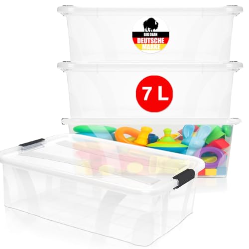 BigDean 4er Set Aufbewahrungsbox mit Deckel transparent - 7L + Clipverschluss - Stapelbox Ordnungsbox Clipbox Lagerbox Box mit Deckel Storage Boxes - Klarsichtbox mit Deckel – stapelbar von BigDean