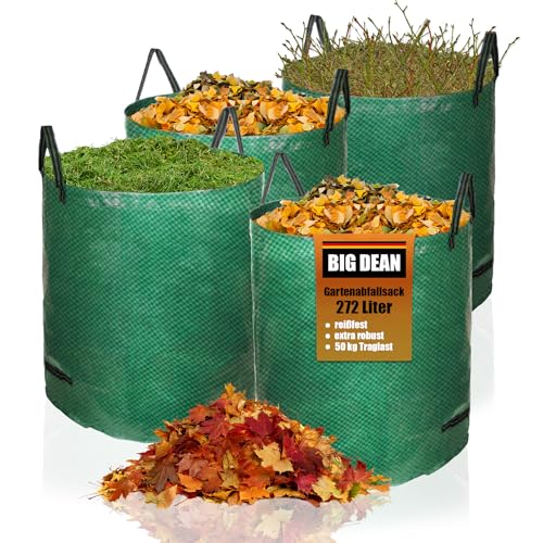 BigDean 4er Set Gartenabfallsack XXL 272L groß - aus Polypropylen-Gewebe 150g/m² - robust & wasserdicht - Gartensack Laubsack Grünabfall Müllsack für Garten von BigDean