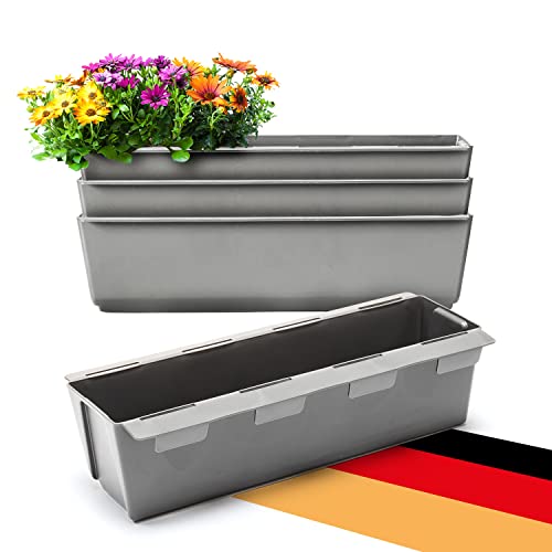 BigDean 4er Set Paletten Blumenkästen - Einsatz - mit Hängesystem zum Einhängen - 37cm Beton-grau - Pflanzkasten für Europalette Balkonkasten Blumentopf - aus recyceltem PP-Kunststoff von BigDean