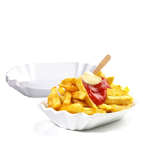 BigDean 4er Set Pommesschale aus Porzellan 19,5 cm - Weiß - Currywurstschale Pommes Frites Currywurst Snack Schale von BigDean