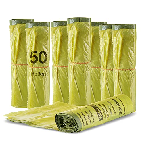 BigDean 50 Rollen Gelber Sack, Gelbe Säcke 90 Liter HDPE Gelb 13 Stück pro Rolle, insgesamt 650 Stück - ca. 60x87 cm plus 5 cm Umschlag 15my - Ideal für Mülltonnen, Mülleimer und Körbe von BigDean