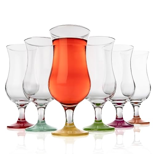 BigDean 6 Stück Cocktailgläser mit farbigem Boden 420 ml spülmaschinenfest - standfestes + hochwertiges Cocktailglas - auch für Longdrinks, Milchshakes, Eiskaffee - stabiles Gläser Set von BigDean
