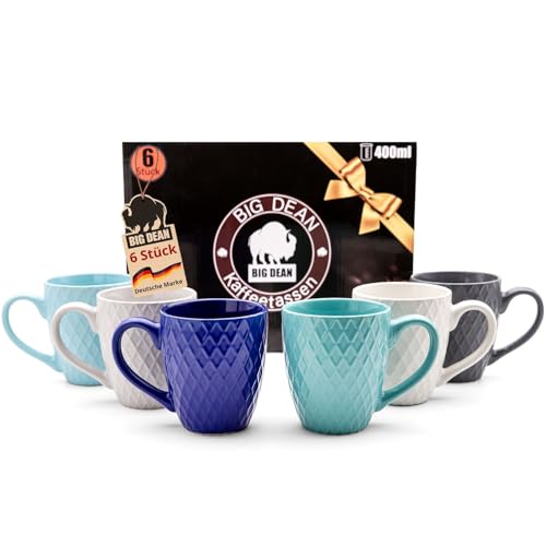BigDean 6 Stück Kaffeetassen 400ml matt Kaffeebecher Keramik - Hochwertiges Kaffeetassen Set modernes Tassen Set in Geschenkbox von BigDean