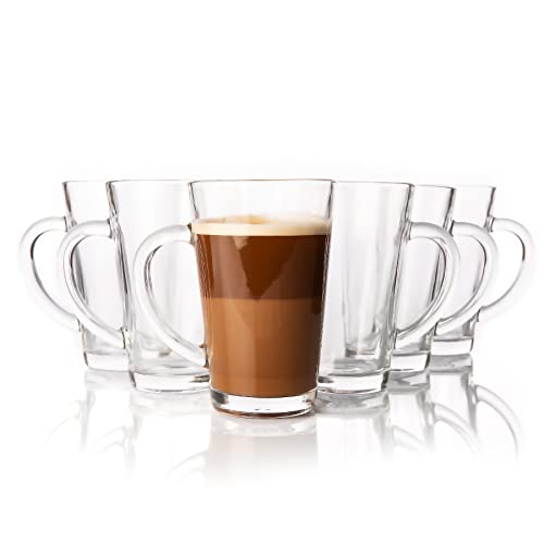 BigDean 6 Stück Latte Macchiato Gläser mit Henkel 300 ml - spülmaschinenfest + standfest - hochwertige Kaffeegläser Cappuccino Gläser - stabiles Gläser Set Made in Europe von BigDean