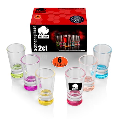 BigDean 6 Stück farbige Schnapsgläser 2cl in Geschenkbox – robuste Shotgläser spülmaschinenfest - in Gastro Qualität von BigDean