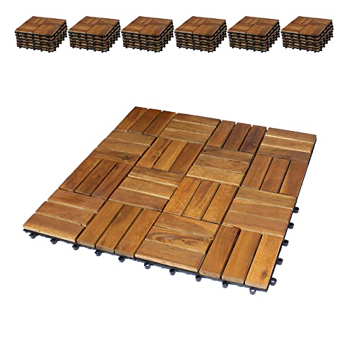 BigDean 66er Pack Holzfliesen für Balkon 30x30 cm - 6 Quadratmeter - aus Akazien-Holz - Bodenbelag Holzboden Klicksystem Balkonfliesen Klickfliesen von BigDean