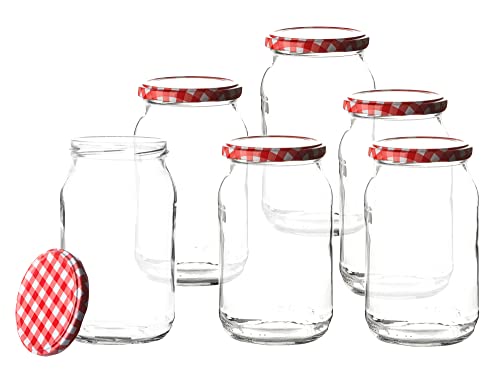 BigDean 6er Set Marmeladengläser 948ml mit einem rot,weiß karierten Deckel - Einmachgläser Einweckgläser Sturzgläser groß - Einkochgläser mit Schraub-Deckel TO 82 – Luftdicht BigDean 6er Set Marmeladengläser 948ml mit einem rot,weiß karierten Deckel - Einmachgläser Einweckgläser Sturzgläser groß - Einkochgläser mit Schraub-Deckel TO 82 – Luftdicht von BigDean
