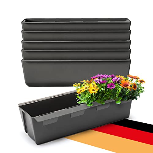 BigDean 6er Set Paletten Blumenkästen - Einsatz - mit Hängesystem zum Einhängen - 37cm anthrazit - Pflanzkasten für Europalette Balkonkasten Blumentopf - aus recyceltem PP-Kunststoff von BigDean