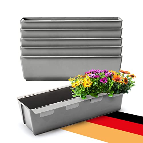 BigDean 6er Set Paletten Blumenkästen - Einsatz - mit Hängesystem zum Einhängen - 37cm Beton-grau - Pflanzkasten für Europalette Balkonkasten Blumentopf - aus recyceltem PP-Kunststoff von BigDean