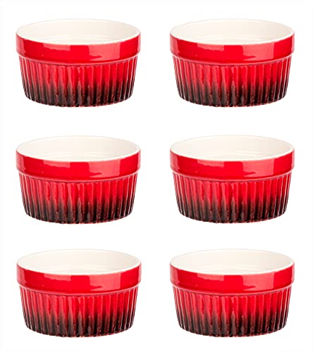 BigDean 6x Souffle-Förmchen 11 cm 290 ml - Rot - Ofenfeste Schalen aus Keramik - Schälchen für Creme Brulee - Mini Auflaufform Pastetenform von BigDean