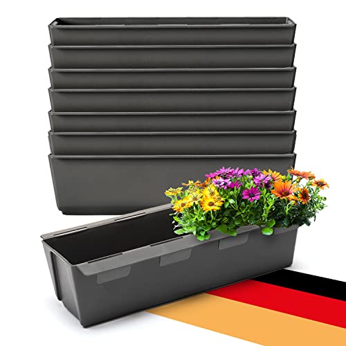 BigDean 8er Set Paletten Blumenkästen - Einsatz - mit Hängesystem zum Einhängen - 37cm anthrazit - Pflanzkasten für Europalette Balkonkasten Blumentopf - aus recyceltem PP-Kunststoff von BigDean