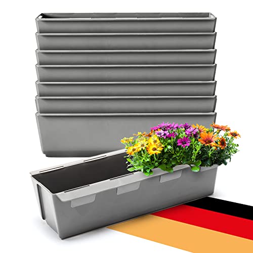 BigDean 8er Set Paletten Blumenkästen - Einsatz - mit Hängesystem zum Einhängen - 37cm Beton-grau - Pflanzkasten für Europalette Balkonkasten Blumentopf - aus recyceltem PP-Kunststoff von BigDean