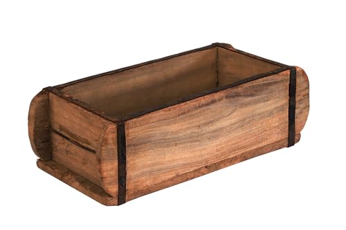 BigDean Alte Ziegelform 32x15x10cm - EIN-Kammer - Vintage Holzkiste mit Metallbeschlägen - Echte, benutze Form aus Indien aus Altholz gefertigt - Jedes Stück EIN Unikat von BigDean