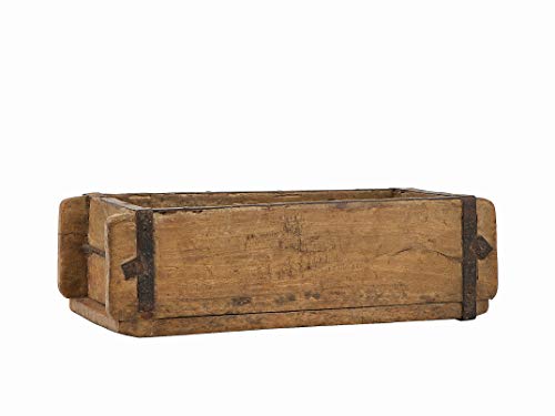 BigDean Alte Ziegelform 32x15x9,5 cm - Ein-Kammer - Vintage Holzkiste mit Metallbeschlägen - Echte, benutzte Form aus Indien aus Altholz gefertigt - Jedes Stück ein Unikat von BigDean