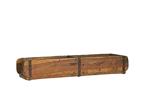 BigDean Alte Ziegelform 57x15x9,5 cm - Zweikammer - Vintage Holzkiste mit Metallbeschlägen - Echte, benutzte Form aus Indien aus Altholz gefertigt - Jedes Stück EIN Unikat von BigDean