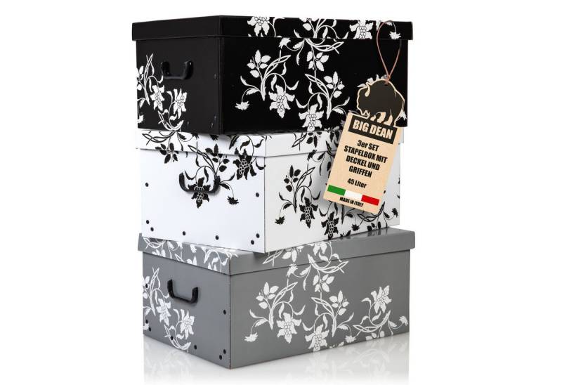BigDean Aufbewahrungsbox 3 Große Ordnungsboxen mit Deckel aus stabiler Pappe 45 Liter (3 St) von BigDean
