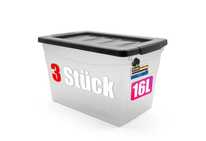BigDean Aufbewahrungsbox 3x 16 L Aufbewahrungsbox mit Deckel Budget Line Plastikbox mit Deckel (3 St) von BigDean