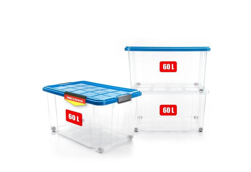 BigDean Aufbewahrungsbox 3x 60 L Aufbewahrungsbox mit Deckel + Rollen azurblau Stapelbox (3 St), Deckel in Azurblau BigDean Aufbewahrungsbox 3x 60 L Aufbewahrungsbox mit Deckel + Rollen azurblau Stapelbox (3 St), Deckel in Azurblau von BigDean