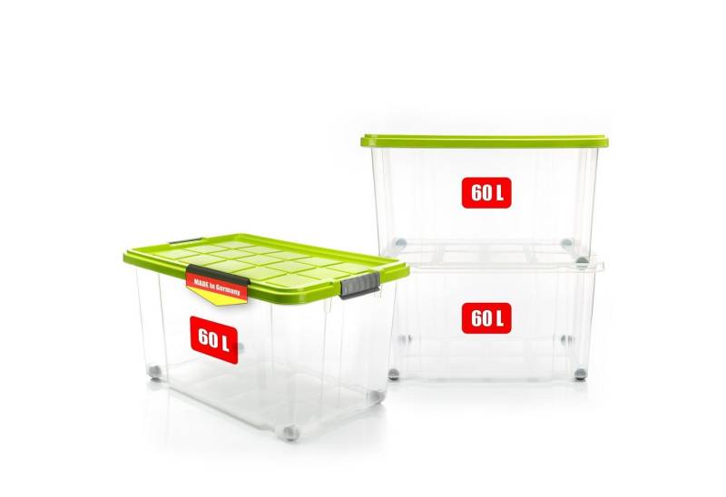 BigDean Aufbewahrungsbox 3x 60 L Aufbewahrungsbox mit Deckel + Rollen limegrün Stapelbox (3 St), Deckel in Limetten Grün BigDean Aufbewahrungsbox 3x 60 L Aufbewahrungsbox mit Deckel + Rollen limegrün Stapelbox (3 St), Deckel in Limetten Grün von BigDean