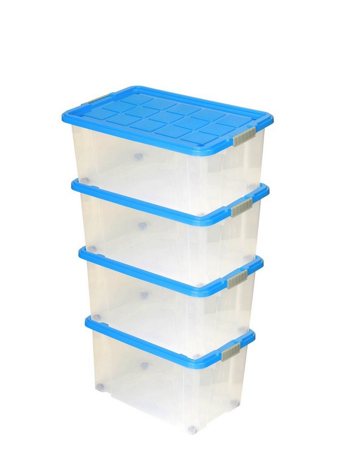 BigDean Aufbewahrungsbox 4 Stück Eurobox mit Deckel und Rollen 60 X 40 X 32,5 cm azurblau (4 St) von BigDean