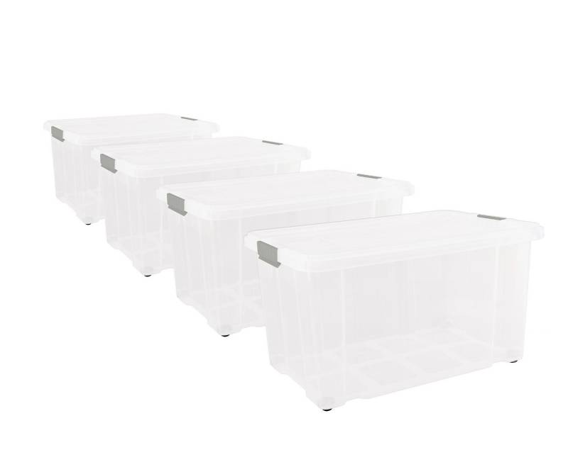 BigDean Aufbewahrungsbox 4 Stück Eurobox mit Deckel und Rollen 60 X 40 X 32,5 cm transparent (4 St) von BigDean