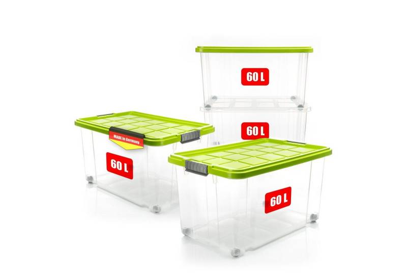 BigDean Aufbewahrungsbox 4x 60 L Aufbewahrungsbox mit Deckel + Rollen limegrün Stapelbox (4 St), Limetten Grüner Deckel BigDean Aufbewahrungsbox 4x 60 L Aufbewahrungsbox mit Deckel + Rollen limegrün Stapelbox (4 St), Limetten Grüner Deckel von BigDean